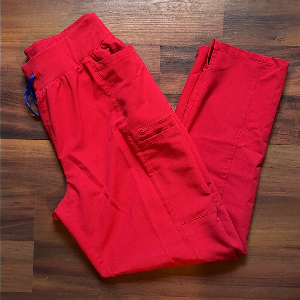 Figs Winning Red High Waisted Mayfair Skinny Tapered Scrub Pants